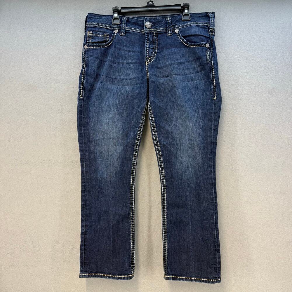 Silver Jean Capris Women's 30 (10) Dark Blue Suki Capri Cropped Jeans